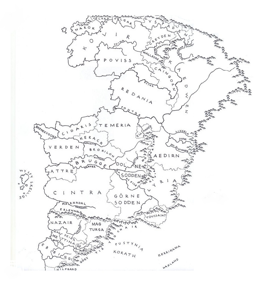 Poglądowa mapa Kontynentu: Północne Królestwa, Skellige i Nilfgaard